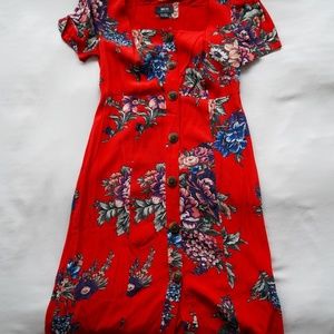 Anthropologie red button front floral dress